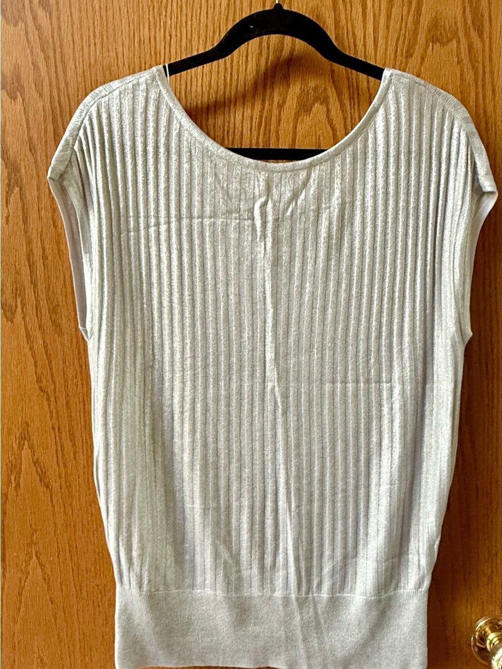 White House Black Market metallic silver Ribbed Cap-Sleeve Knit Tank